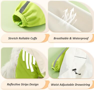 Дощовик для собак з отворами для зчеплення, легкий, водонепроникний, вітронепроникний, з світловідбиваючими смугами, одяг для домашніх тварин, пончо-куртка для маленьких та середніх собак, розмір L, блакитний (довжина спини: 30 см, обхват грудей: 44 см)