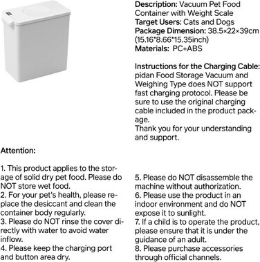 Контейнер для зберігання корму для тварин з вагами Pidan, 7.7 кг, вакуумний, для собак та котів
