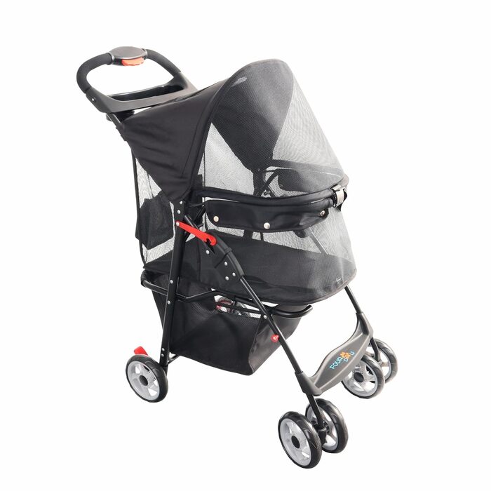 Чотирьохколісний візок для тварин FourPaw з повним оглядом, з замком, для котів та собак, з кошиком для зберігання та тримачем для напоїв