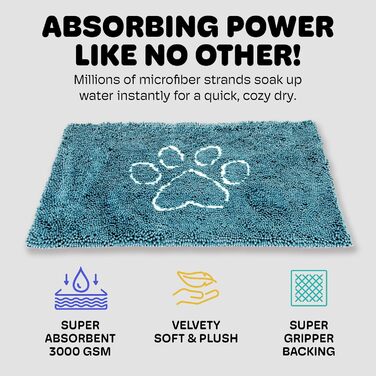 Килимок для собак Dog Gone Smart Dirty Dog: швидковисихаючий, з антиковзким покриттям, 40x58 см, Pacific Blue