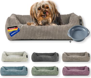 Ляжка для собак | для маленьких собак | з подушкою Cord | знімний чохол | з мискою для корму (Taupe, 55 x 42 см)