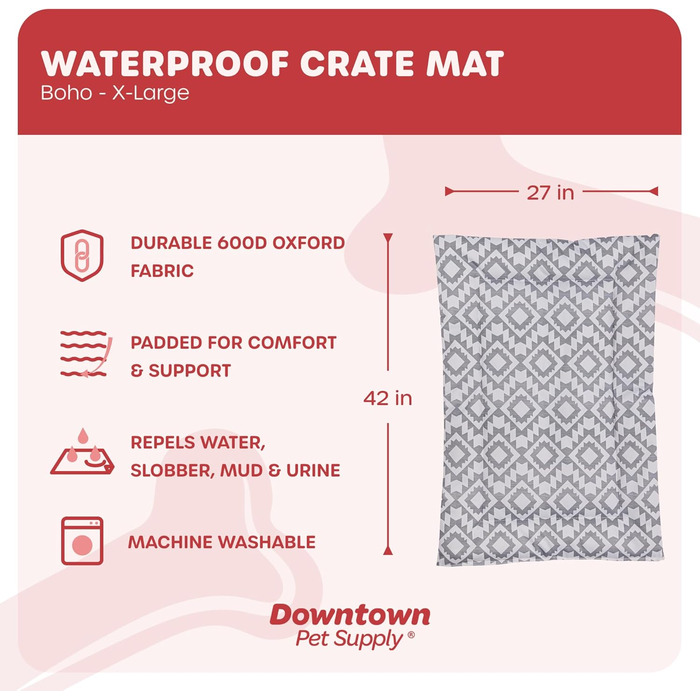 Підкладка для переноски для собак Downtown Pet Supply, 73,7 x 50,8 см, водонепроникна, Ripstop Nylon, для миття в пральній машині, розмір M, Boho, X-LARGE (42' x 27')