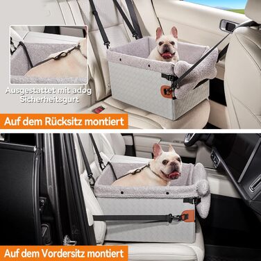 Автокрісло для собак маленьких та середніх порід, чорний та сірий колір, з кишенями та поворотком, підняття для заднього та переднього сидіння