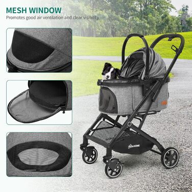 Візок для собак YITAHOME - переносна коляска для маленьких собак та котів (до 15.9 кг), сірий