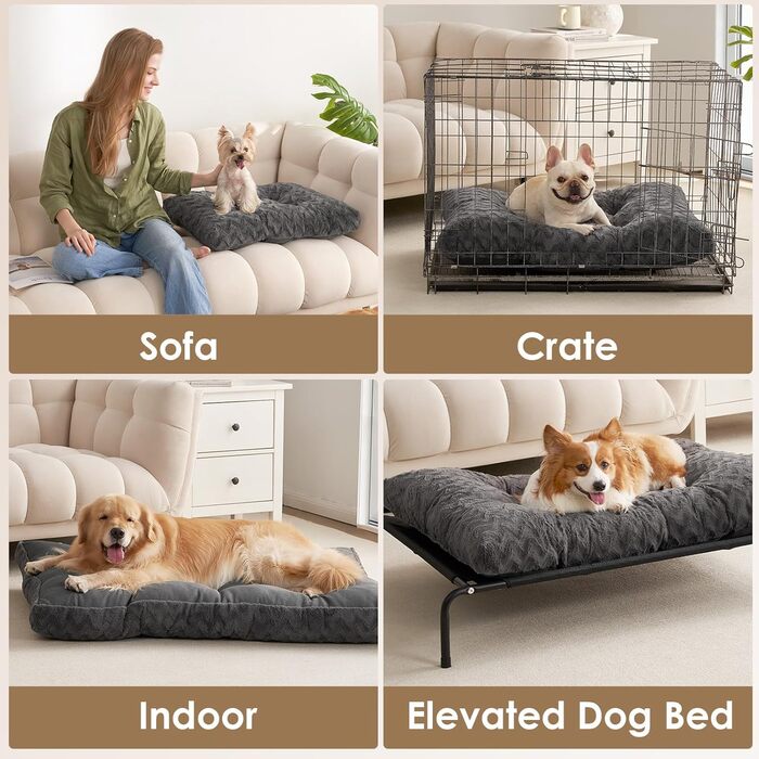 Килимок для собак великих порід EHEYCIGA, 104x68 см, XL, штучне хутро та льон, темно-сірий