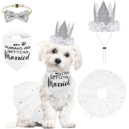 Сукня для собак SCENEREAL на весілля з банданою, комірцем-бантиком та короною, комплект для собак, дівчаток, цуценят, кошенят, аксесуари для вечірки, спідниця-тьюль, костюм для маленьких, середніх та великих собак, білий (Весільний)