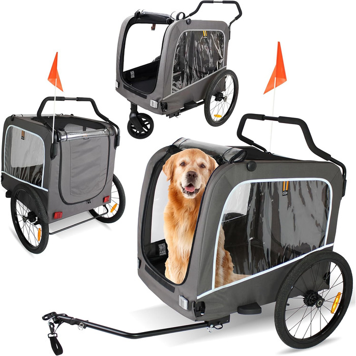 Carter - Велосипедна коляска для собак та домашніх тварин 3в1, причіп, візок для покупок, таргалка, легкий у складанні, сірий, вантажопідйомність 50кг