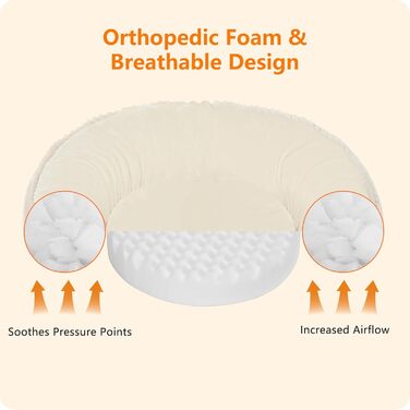 Кругле ліжко для собак середніх порід, котяче ліжко, м'яке, зручне, корзина для собак, донат, ліжко для собак, знімний, антиковзкий килимок, Ø 70 см, бежеве, 70 x 70 x 20 см