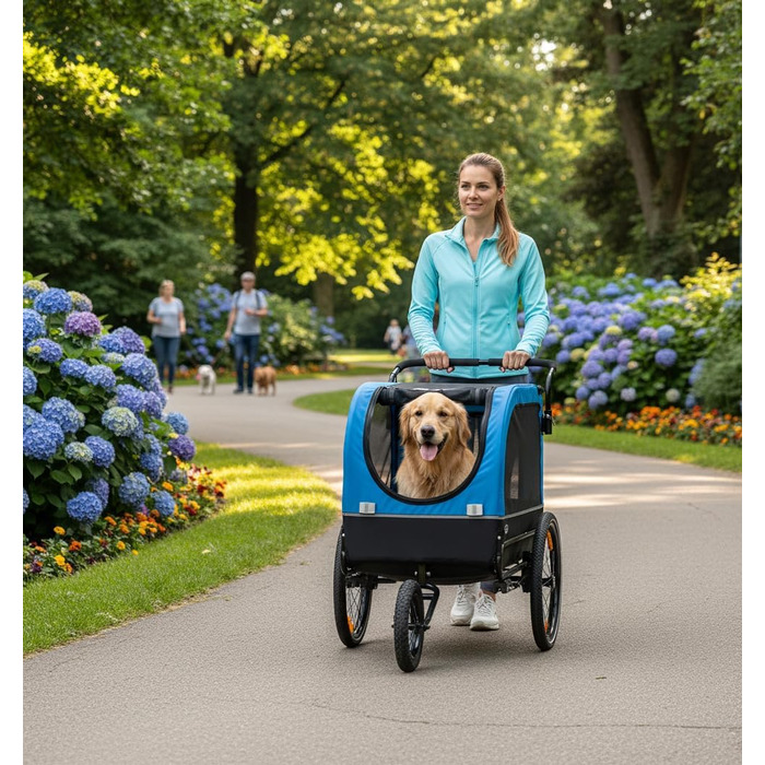 Причіп для собак CXWXC 2-в-1: велосипедний та візок для собак з амортизаторами, синій. Максимальне навантаження 40 кг