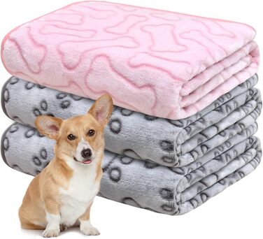 М'яка ковдра для собак та котів, 2 шт. 80x60 см сіра + 1 шт. 60x80 см рожева, для дому та подорожей