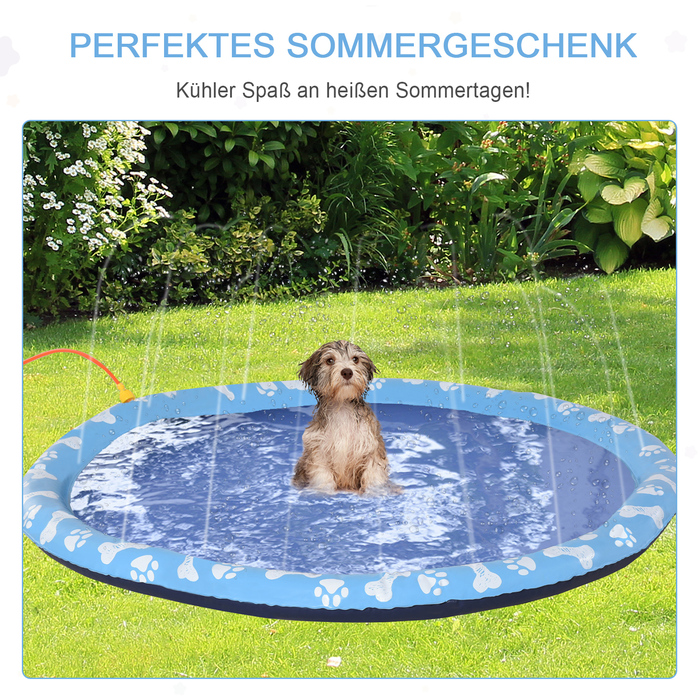 PawHut Splash Sprinkler Pad 150 см Килимок для собак, протиковзкий бризковий водяний спринклер для вулиці ПВХ синій