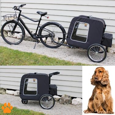 Універсальний візок для собак Chase 3-в-1 (до 30 кг) | Чорний | З дощем та з'єднувачем