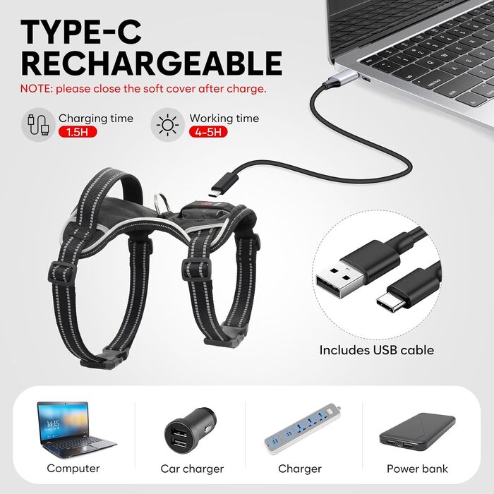 Світловідбиваючий жилет для собак Colaseeme Light з LED-підсвічуванням, регульований, чорний, розмір S