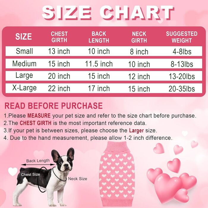 Вовняний пуловер для собак на День святого Валентина, рожеве сердечко, розмір L