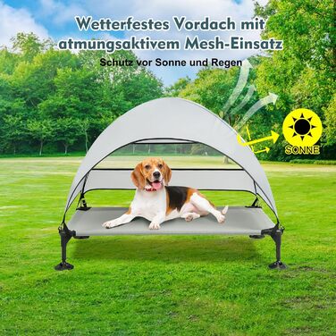 Лежанка для собак Snagle Paw з дахом, підвищене ліжко - стабільне собаче ліжко з антиковзкими ніжками, широка тінь - водонепроникна для великих собак в приміщенні/на вулиці, кемпінг та сад (Сірий, L106 x B76 x H84 см)