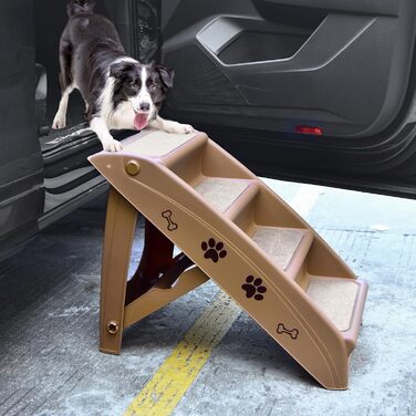 Сходинка для тварин SOARS: 4 сходинки, килимок з повсті, для собак та котів до 60 кг, антиковзаюча, для ліжка, авто, дивану (колір: коричневий)