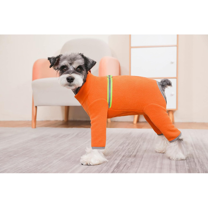 Зимовий одяг для маленьких собак: теплий зимовий костюм-піжама з флісу з блискавкою (Оранжевий, розмір L)