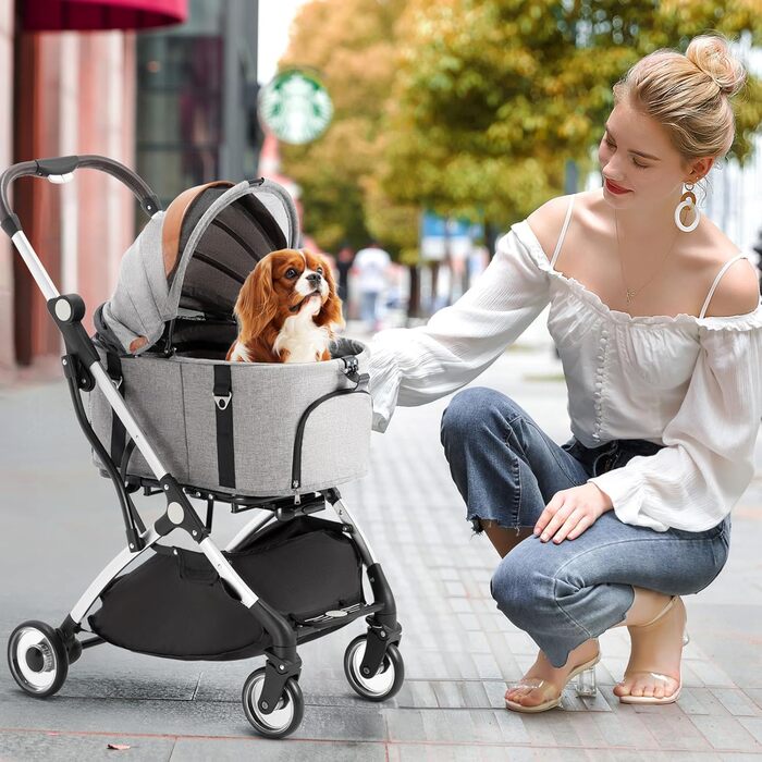 Візок для собак 3 в 1, до 15 кг, сірий. Візок для собак та котів, складний, з сумкою-переноскою, для маленьких та середніх тварин. З дощовим захистом