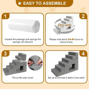 Сходинки для собак - 68,6 см, 6 сходинок, для високих ліжок, з антиковзким покриттям, знімний, пральний чохол