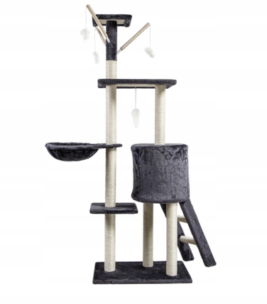 Високий кігтеточка-комплекс для котів Pet HOBBY, сірий, 5 рівнів, 140 см
