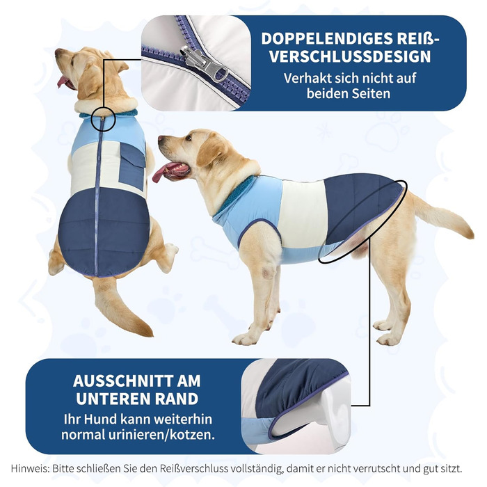 Зимовий одяг для собак: двосторонній водонепроникний теплий зимовий костюм з флісовою підкладкою, зручний застібкою-блискавкою, синій, розмір S (обхват грудей 58-60см, довжина спини 40см)