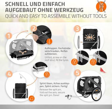 Фаркоп-причіп для велосипеда 2в1 Hauki: собачий візок та причіп, чорно-сірий, 130x72x90 см, для собак до 40 кг, з відбивачами, мотузкою та прапорцем