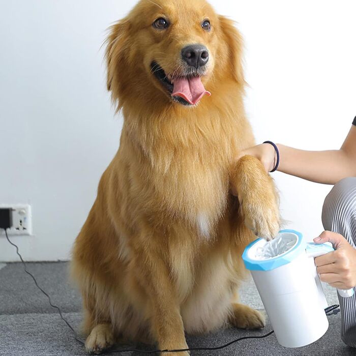 Автоматичний очищувач лап для собак PJDDP, портативний миючий пристрій для лап з м'якою силіконовою масажною щіткою, для великих і середніх собак, блакитний