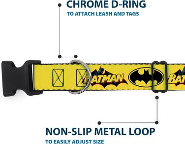 Пластиковий нашийник Buckle Down з вінтажним логотипом Batman і сигналом кажана, жовтий