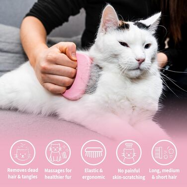 Leo's Paw Оригінальна щітка для вичісування шерсті, масажний гребінець для догляду за шерстю котів, собак, цуценят, кроликів, для довгої та короткої шерсті, рожева
