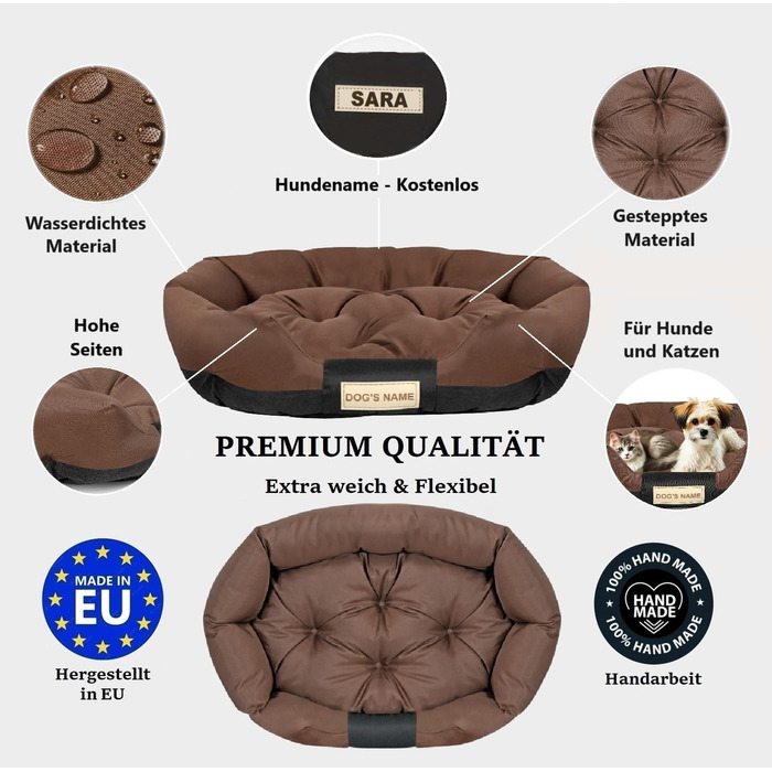 Ліжко для собак XL 115x95 см, коричневе, персоналізоване, вологостійке, миється. Для великих собак.