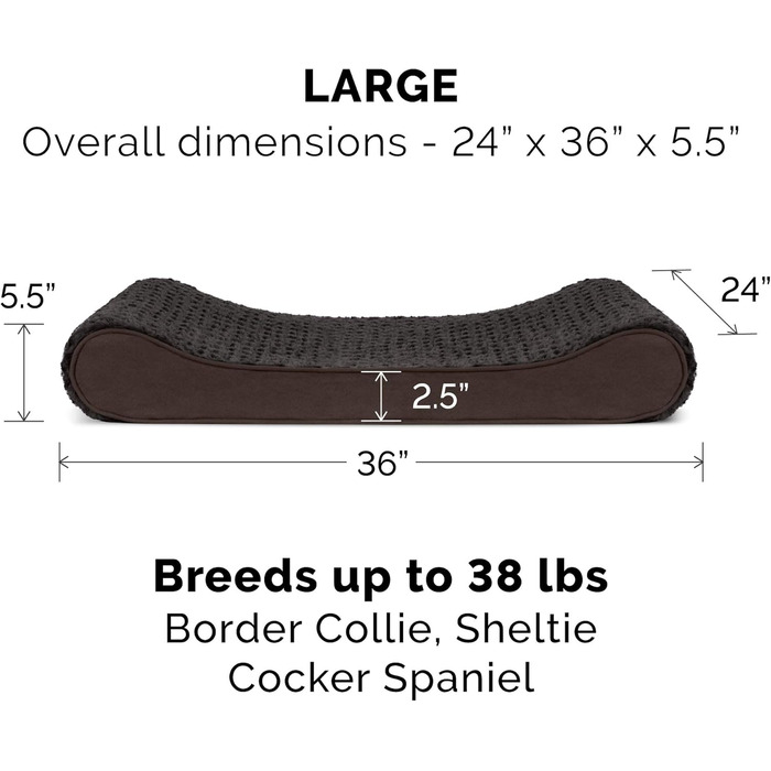 Ліжко для собак Furhaven з Memory Foam, велике/середнє, знімний, пральний чохол, до 17,2 кг, штучне хутро та замша, шоколадно-коричневе, 91x61x14 см