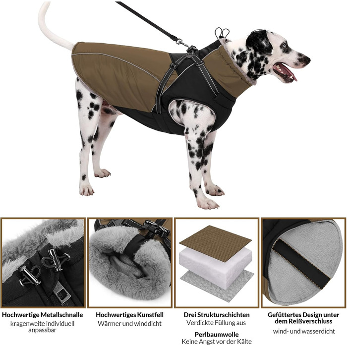 Зимовий теплий водонепроникний теплий одяг для собак Konvinit, розмір L, колір коричневий (обхват грудей 62 см)