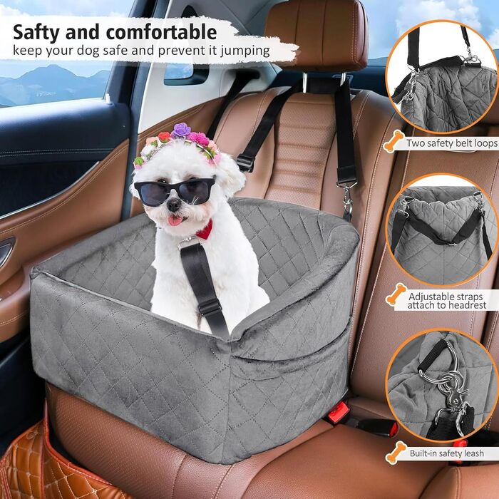 Автокрісло для собак Ejoyous: піднятий крісло для маленьких та середніх собак до 15,9 кг, знімний, з піною з пам'яті, сірий