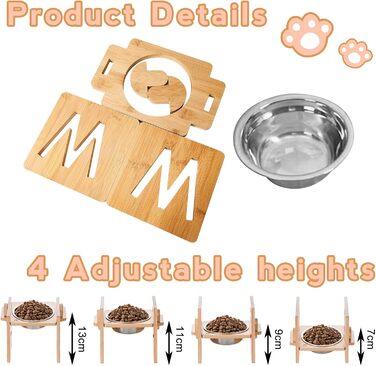 Підвищений годівниця для собак, годівниця для собак на підставці, регульована висота, миски з нержавіючої сталі, 4 рівні, для собак та котів