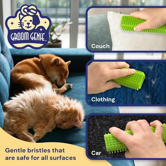 Щітка для видалення шерсті Groom Genie Magic Pet Block для собак і котів, універсальна для диванів, меблів, килимів та одягу, колір польовий зелений