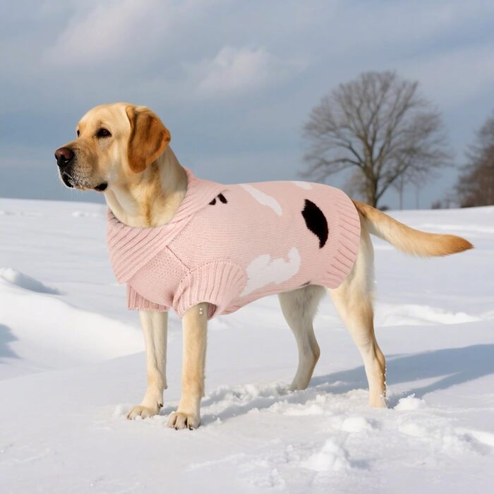 Теплий в'язаний пуловер для собак Куосер з рожевим коміром - зручний та м'який одяг для маленьких собак, підходить для зимового використання в приміщенні та на вулиці