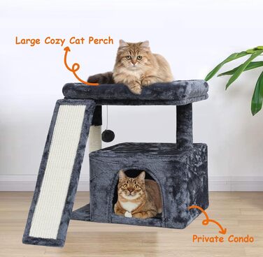 Дім-кіготник для котів у приміщенні - стабільна кімната з кігтеточкою, стійкою для сидіння, платформою та схованим місцем (димно-сірий)