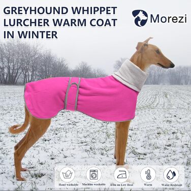 Зимовий одяг для собак Morezi: теплий флісовий одяг з відбиваючими смугами, регульований, для Віндхаундів, Лурчерів та бігових собак, розмір S (довжина спини 51-53 см), рожевий
