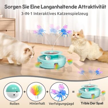 Інтерактивна іграшка для котів GoldenSun 3-в-1: Whack-A-Mole, метелик, м'ячик. USB, 6 насадок, A-білий (зелений)