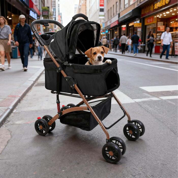 Візок для собак 3-в-1, складний, для маленьких собак та котів, знімний кошик, сітка-вікно, оксфордська тканина, до 20 кг (Чорний)