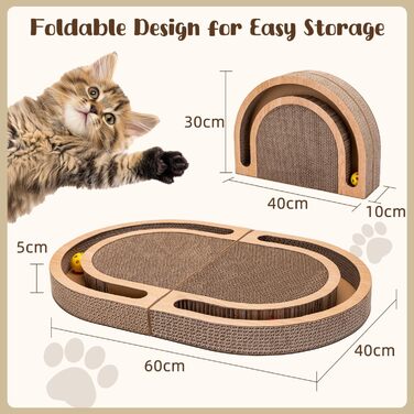 Nobleza Драбина-кіготь для котів велика 2-в-1, розкладна з іграшкою-м'ячиком та котячою м'ятою - високоякісна XXL драбина-кіготь для кількох котів, 60x40 см