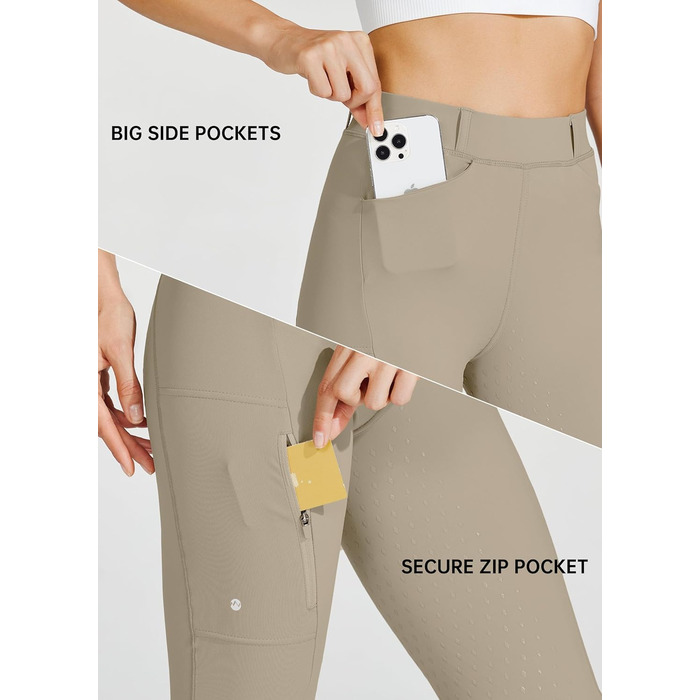 Жіночі рейтлеггінси WILLIT з силіконовим повноцінним покриттям, висока талія, кишені на блискавці, петлі для ременя, еластичні штани для верхової їзди, колір хакі