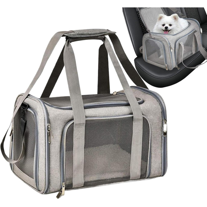 Траспортер для котів та маленьких собак, складаний, для подорожей, сірий
