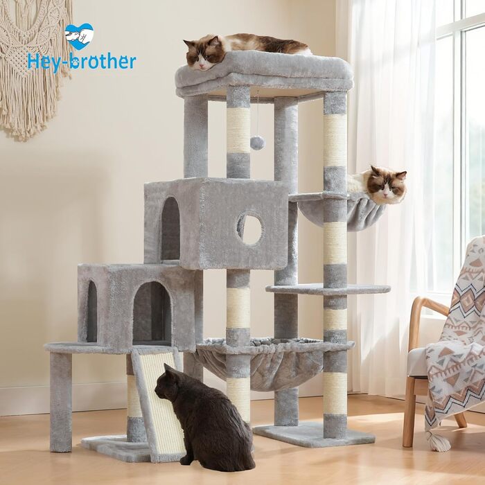 Котячий будиночок Hey-brother Kratzbaum: велика платформа, 2 печери, гамак, сизаль, кошик, 127 см, MPJ071W