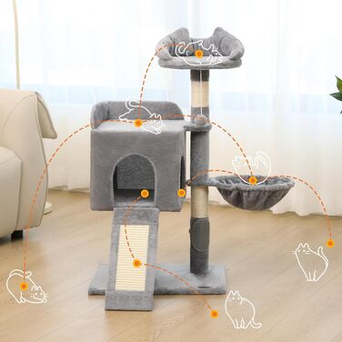 Дряпка для котів, котячий комплекс з сизалю, зручна лежанка та платформа, чорний колір