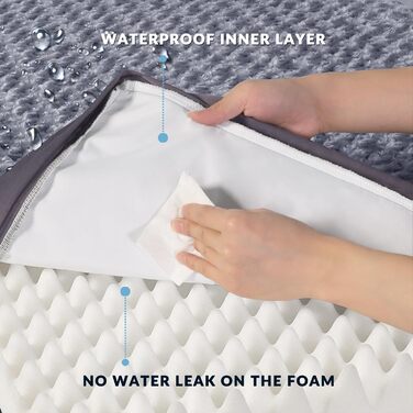 Велике ортопедичне ліжко для собак з піною з пам'яті, миюча лежанка для собак, килимок з знімним чохлом та водонепроникним наповнювачем, плюшеве фланелеве покриття з неслизьким дном для великих собак, Колір: Синій, Білий, Розмір: L (36'x24'x3.5'), XL (41'