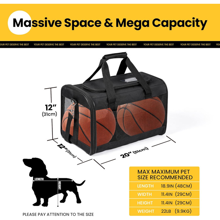 Транспортна переноска для котів та собак Conlun, чорна, L, складана, для подорожей, до 7 кг