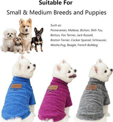 Пуловери для собак - 2/3 шт. з флісу, теплі, з високим коміром, для маленьких собак, кошенят, зимовий одяг для тварин (B-Сірий, фіолетовий, синій, XL)