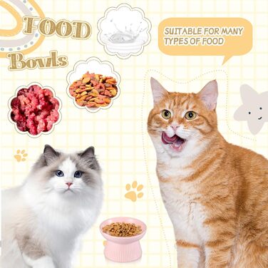 Підвищені миски для котів Layhit з кераміки, проти блювоти, повільне годування, для сухого та вологого корму, кошенята, 2 шт. (зелений, рожевий)