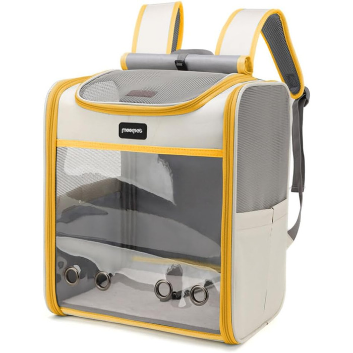 Рюкзак для тварин: переноска для собак та котів до 10 кг, жовта, дихаюча, складна, з прозорим вікном